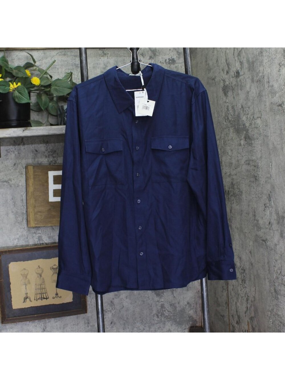Simkhai Mens Niall Relaxed Button-Front Shirt Long Sleeve Midnight Blue M